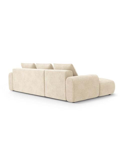 Orion 3-zits converteerbare fluwelen hoekbank met kofferbak lichtbeige - 275x142x84 cm