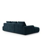 Faltbares Ecksofa aus Samt für 5 Personen, links, mit tiefem Orion-Kofferraum in Petrolblau — 275 x 142 x 84 cm