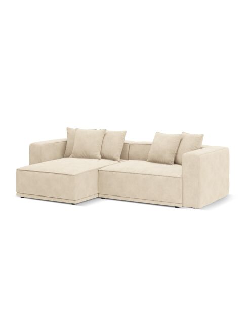 Umbaubares 3-sitziges Ecksofa aus Samt links mit Kofferraum Ribes hellbeige - 266x160x88 cm