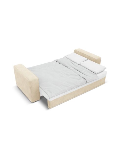 Umbaubares 3-sitziges Ecksofa aus Samt links mit Kofferraum Ribes hellbeige - 266x160x88 cm