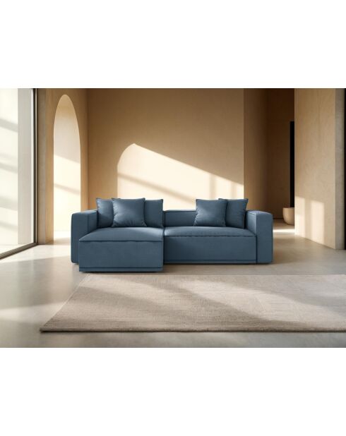 3-zits converteerbare hoekbank met kofferbak Ribes blauwe spijkerbroek - 266x160x88 cm