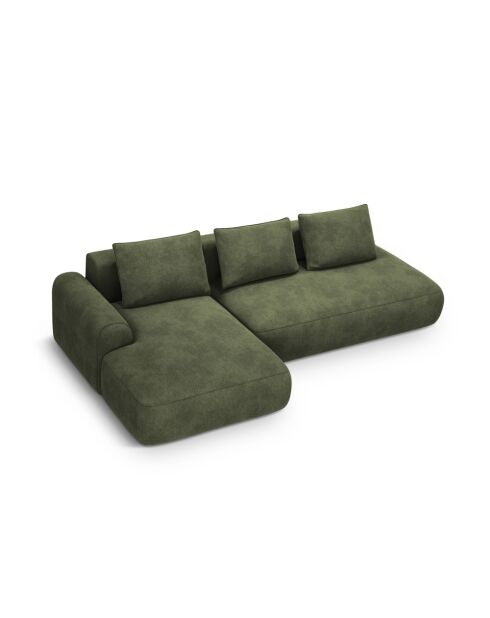Orion Ecksofa für 5 Personen, umwandelbar, aus Samt, links, mit grünem Orion-Kofferraum, 275 x 142 x 84 cm