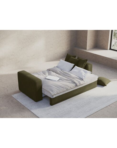 Ausziehbares 3-Sitzer-Sofa aus Kord mit Kofferraum Ribes grün - 242x104x88 cm