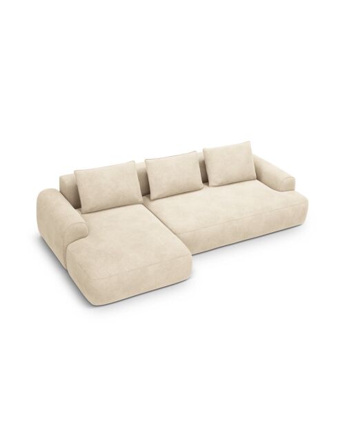 Orion Ecksofa für 3 Personen, umwandelbar, aus Samt, links, mit Kofferraum Orion, hellbeige, 275 x 142 x 84 cm