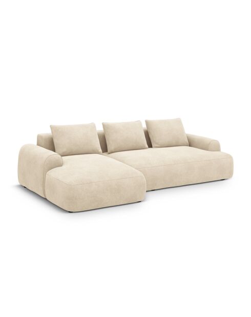 Orion Ecksofa für 3 Personen, umwandelbar, aus Samt, links, mit Kofferraum Orion, hellbeige, 275 x 142 x 84 cm