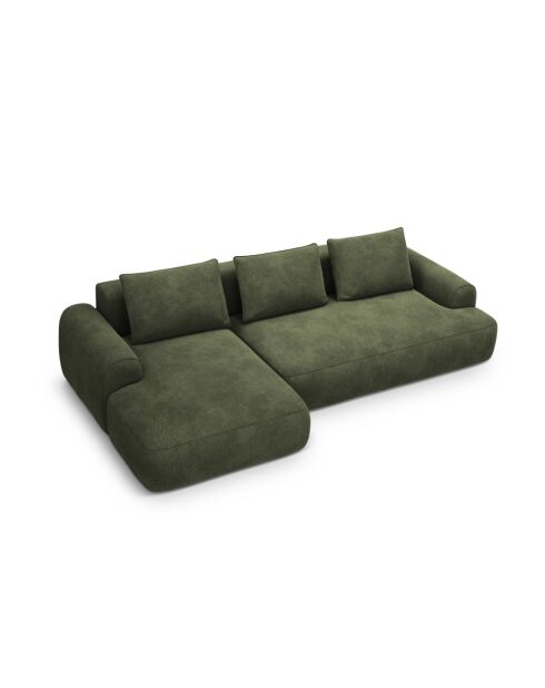 Orion grünes Ecksofa für 3 Personen, umwandelbar, aus Samt, mit Kofferraum, 275 x 142 x 84 cm
