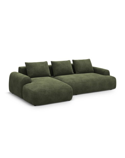 Orion grünes Ecksofa für 3 Personen, umwandelbar, aus Samt, mit Kofferraum, 275 x 142 x 84 cm