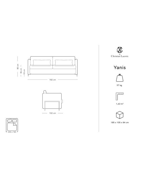 Beiges 2-Sitzer-Schlafsofa Yanis aus Samt, 182 x 102 x 80 cm
