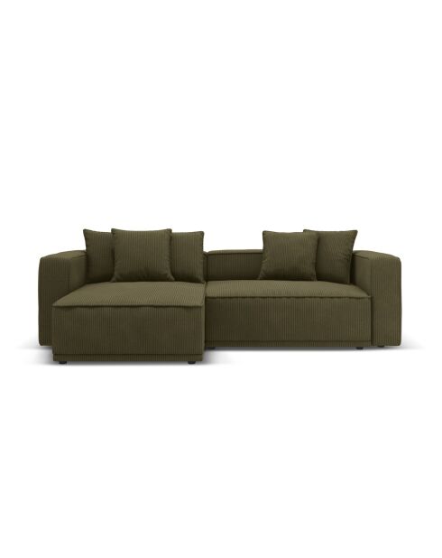 Ausziehbares 3-Sitzer-Ecksofa aus Kord, mit grünem Ribes-Kofferraum, 266 x 160 x 88 cm