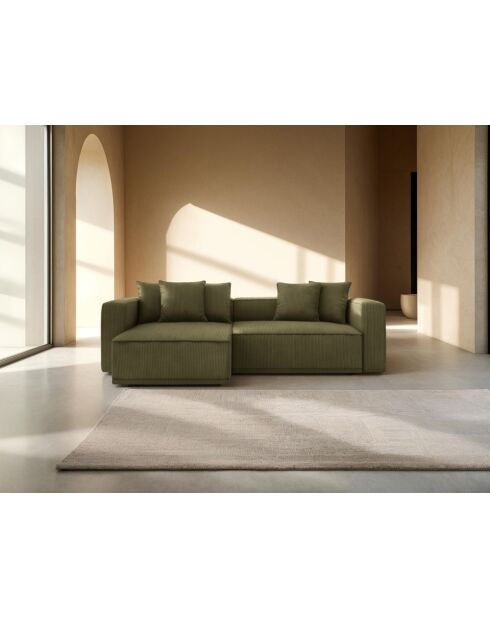 Ausziehbares 3-Sitzer-Ecksofa aus Kord, mit grünem Ribes-Kofferraum, 266 x 160 x 88 cm