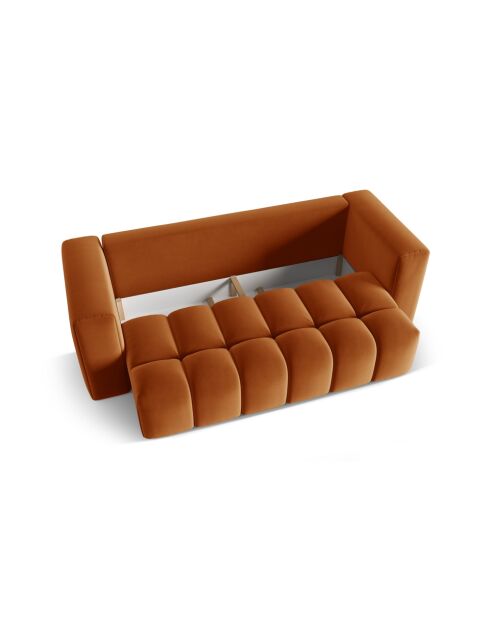 Canapé en velours convertible 3 places avec coffre Lorella terracotta - 252x98x85 cm