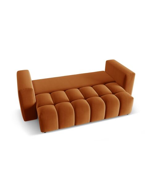 Canapé en velours convertible 3 places avec coffre Lorella terracotta - 252x98x85 cm