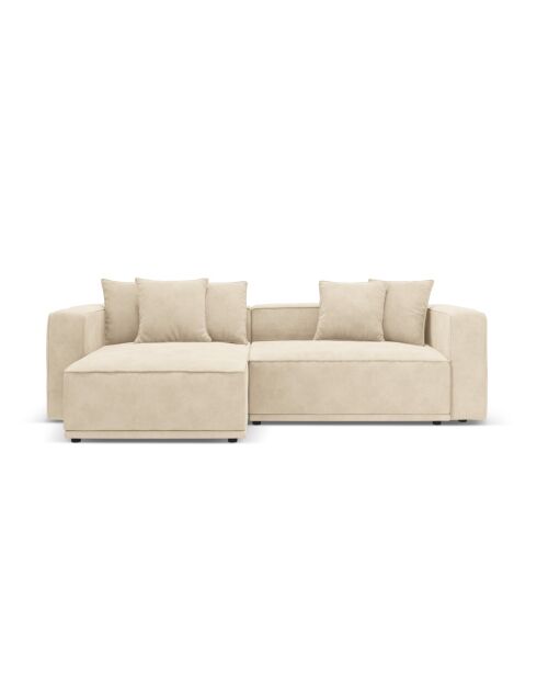 Umbaubares 3-sitziges Ecksofa aus Samt links mit Kofferraum Ribes hellbeige - 266x160x88 cm