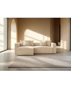 Umbaubares 3-sitziges Ecksofa aus Samt links mit Kofferraum Ribes hellbeige - 266x160x88 cm