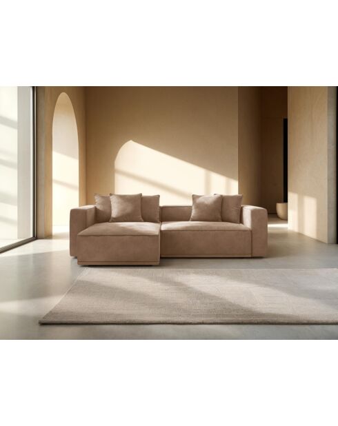 Ausziehbares 3-sitziges Ecksofa aus Samt links mit Truhe Ribes dunkelbeige - 266 x 160 x 88 cm