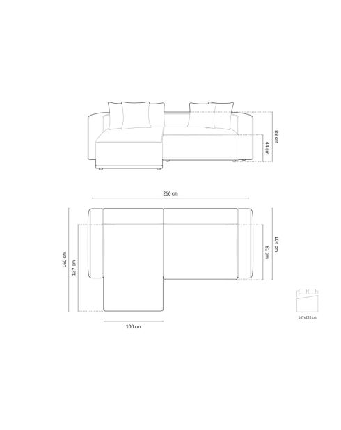 Cabrio-Ecksofa für 3 Personen, aus Kord, links, mit Ribes-Truhe, dunkelbeige — 266 x 160 x 88 cm