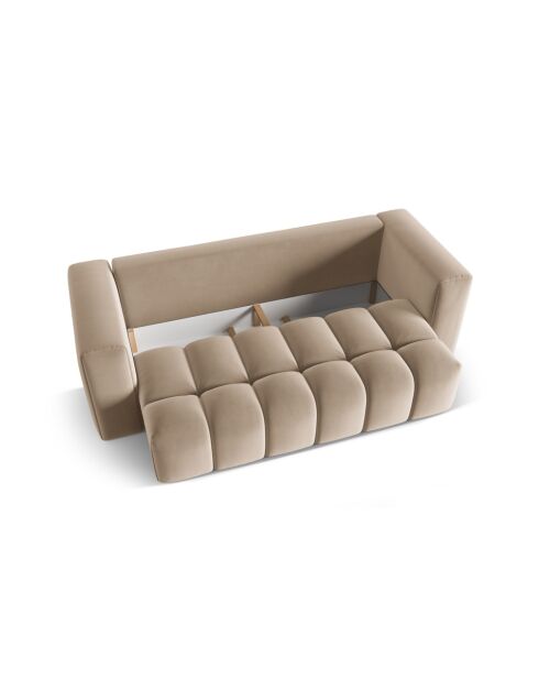 Lorella Sand 3-sitziges ausziehbares Samtsofa mit Kofferraum — 252 x 98 x 85 cm