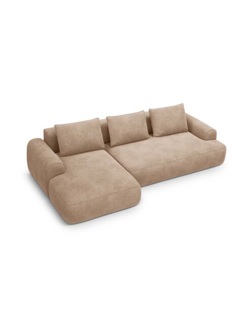 Orion Ecksofa für 3 Personen, umwandelbar, aus Samt, rechts, mit Kofferraum Orion, dunkelbeige — 275 x 142 x 84 cm