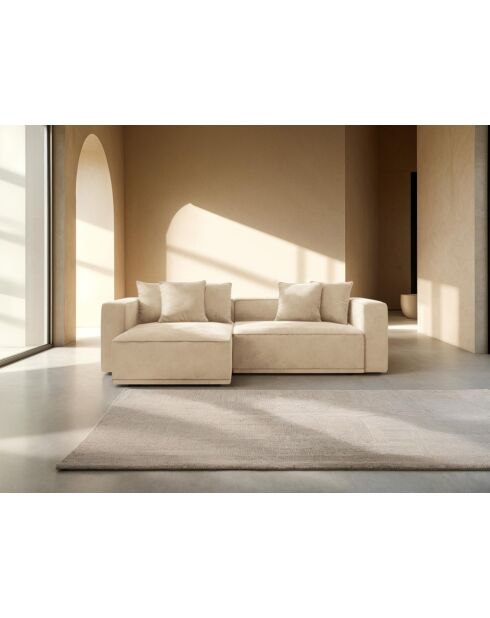 Wandelbares 3-sitziges Ecksofa aus Samt rechts mit Kofferraum Ribes hellbeige - 266x160x88 cm