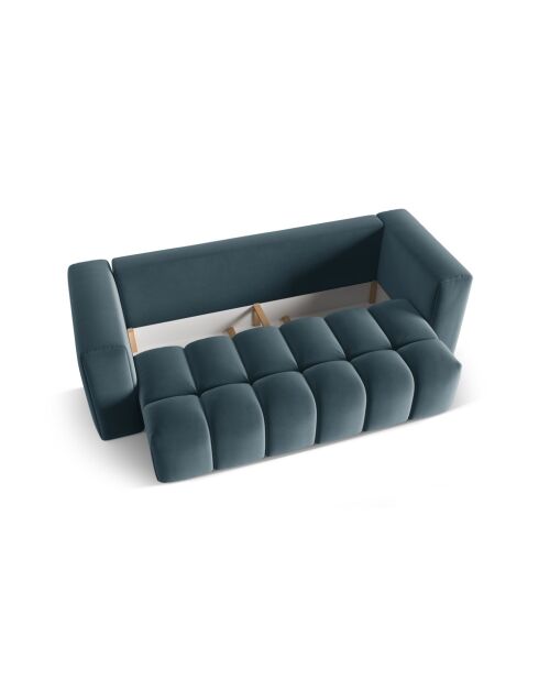 Pastellblaues ausziehbares 3-Sitzer-Sofa Lorella aus Samt mit Kofferraum — 252 x 98 x 85 cm