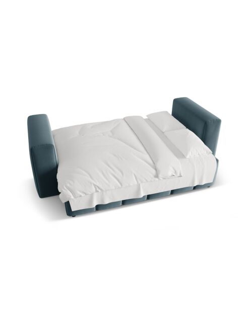 Pastellblaues ausziehbares 3-Sitzer-Sofa Lorella aus Samt mit Kofferraum — 252 x 98 x 85 cm