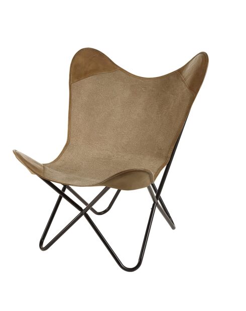 Silla Butterfly de lona y piel - 78x81x92 cm