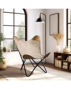 Silla Butterfly de lona y piel - 78x81x92 cm