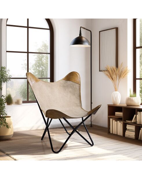 Silla Butterfly de lona y piel - 78x81x92 cm