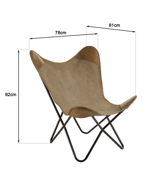 Silla Butterfly de lona y piel - 78x81x92 cm