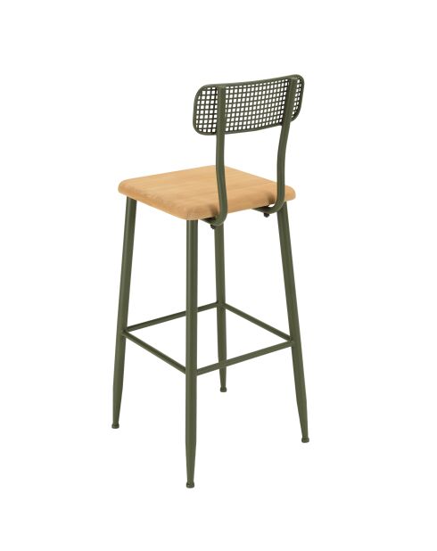 Set 1 Bar+2 Hocker aus Kiefernholz und grünem Metall - 153 x 50 x 103,5 cm