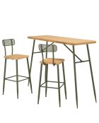 Set 1 Bar+2 Hocker aus Kiefernholz und grünem Metall - 153 x 50 x 103,5 cm