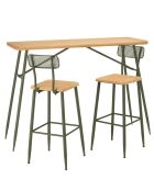 Set 1 Bar+2 Hocker aus Kiefernholz und grünem Metall - 153 x 50 x 103,5 cm