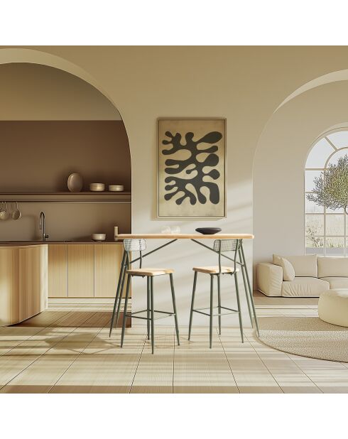 Set 1 Bar+2 Hocker aus Kiefernholz und grünem Metall - 153 x 50 x 103,5 cm