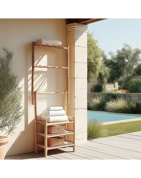 Etagère 3 niveaux et porte-serviettes en bambou - 69x36x187 cm