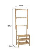 Etagère 3 niveaux et porte-serviettes en bambou - 69x36x187 cm