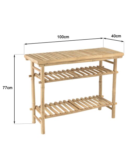 Console en bambou avec 2 étagères - 100x40x77 cm