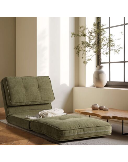 Sillón convertible de 1 plaza de tela verde - 74x87x64 cm