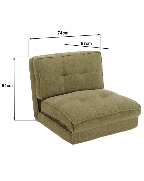 Sillón convertible de 1 plaza de tela verde - 74x87x64 cm