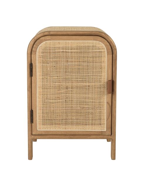Nachtkastje ronde vorm in mindi en natuurlijk rotan 1 deur 1 plank - 42x35x62 cm