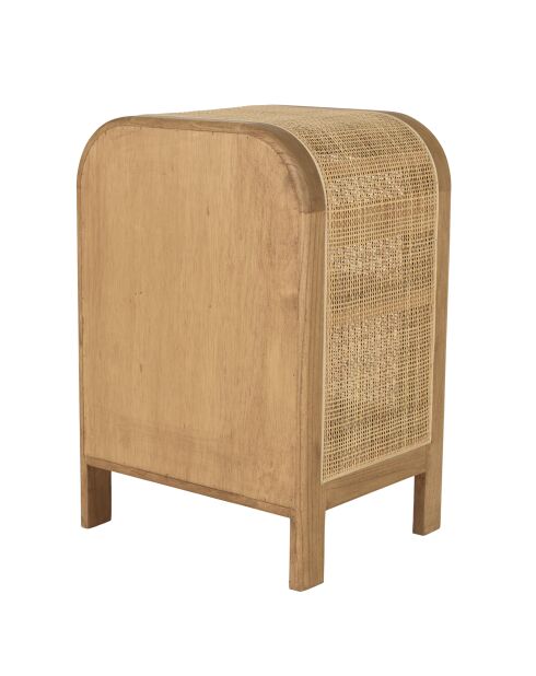 Nachtkastje ronde vorm in mindi en natuurlijk rotan 1 deur 1 plank - 42x35x62 cm