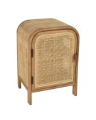 Nachtkastje ronde vorm in mindi en natuurlijk rotan 1 deur 1 plank - 42x35x62 cm