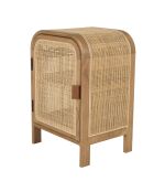 Nachtkastje ronde vorm in mindi en natuurlijk rotan 1 deur 1 plank - 42x35x62 cm