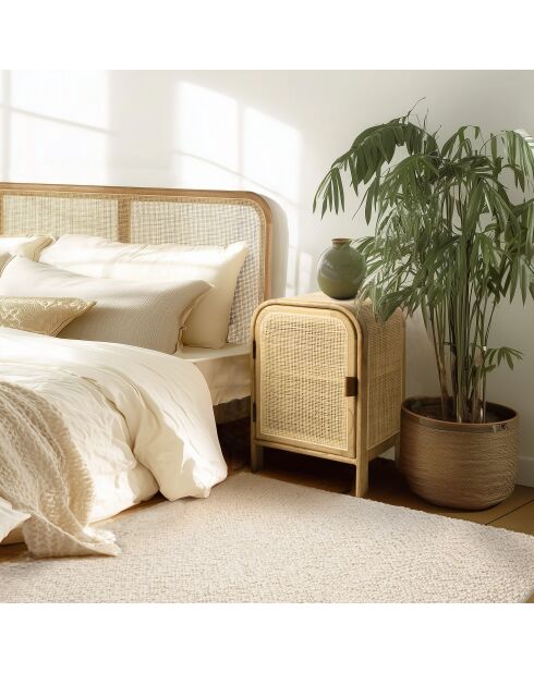 Nachtkastje ronde vorm in mindi en natuurlijk rotan 1 deur 1 plank - 42x35x62 cm