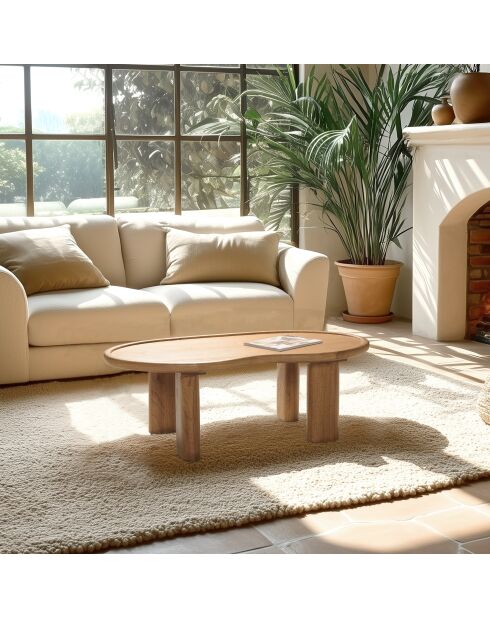 Kaffeetisch 120 cm in organischer Form aus Mindi-Holz - 120x60x40 cm