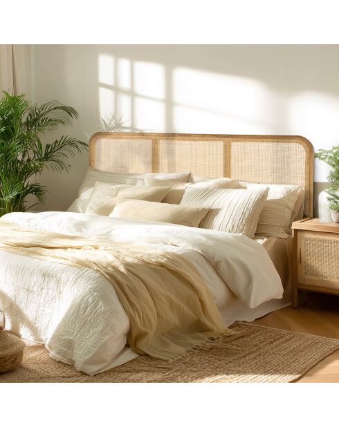 Tête de lit en bois de mindi et rotin naturel pour li - 165x3x 100.5cm