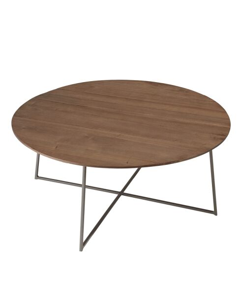 Ronde salontafel in mindi hout met metalen poten - 80x80x 34,5cm