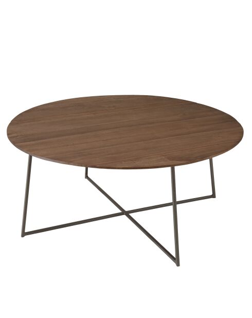 Ronde salontafel in mindi hout met metalen poten - 80x80x 34,5cm
