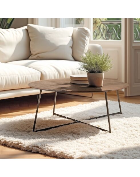 Ronde salontafel in mindi hout met metalen poten - 80x80x 34,5cm