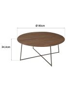 Ronde salontafel in mindi hout met metalen poten - 80x80x 34,5cm
