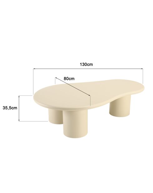 Salontafel met beige betoneffect in organische vorm - 130x80x35,5 cm